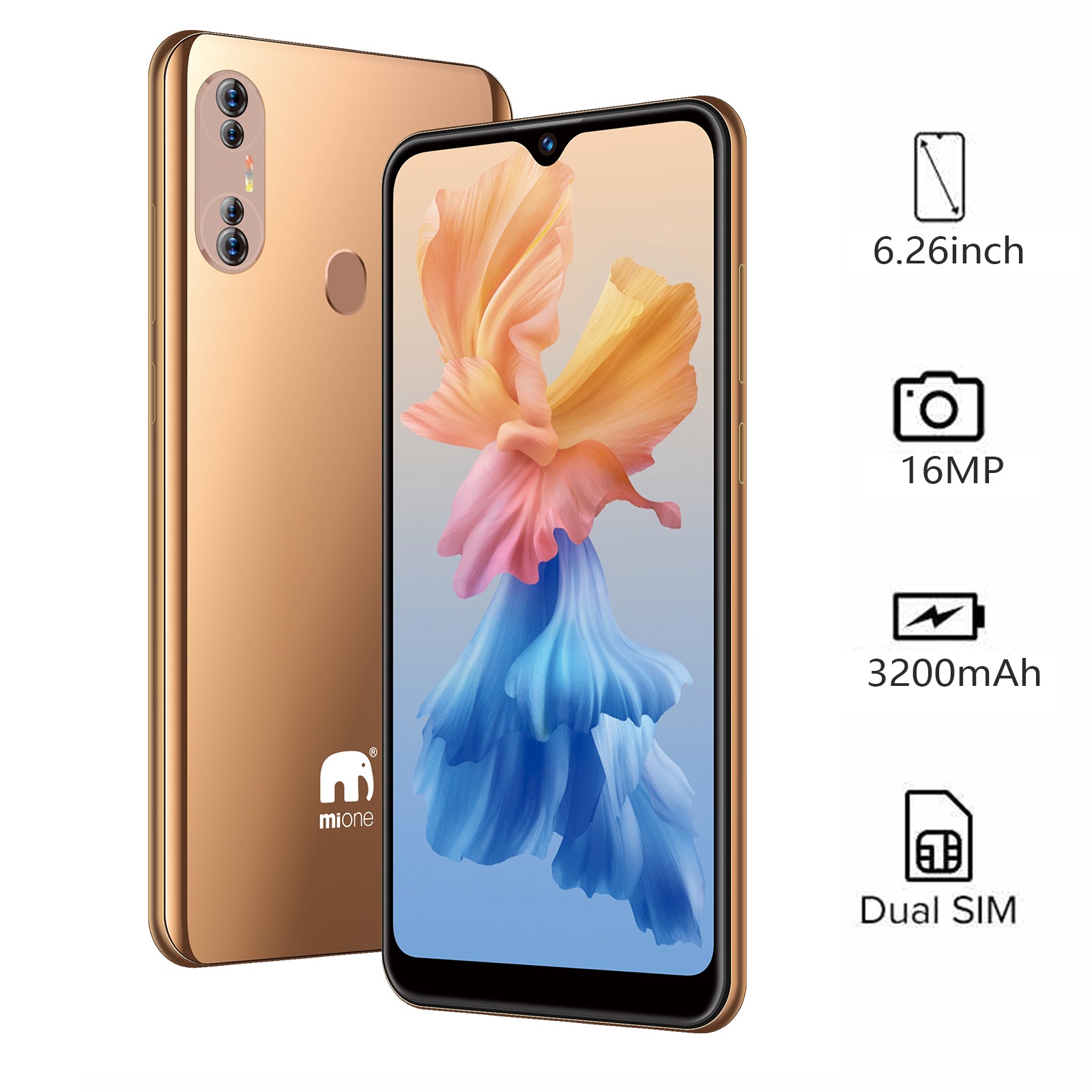 Mione A66 SmartPhone Dual SIM, Black, 3GB RAM, 32GB ROM, 3200mAH