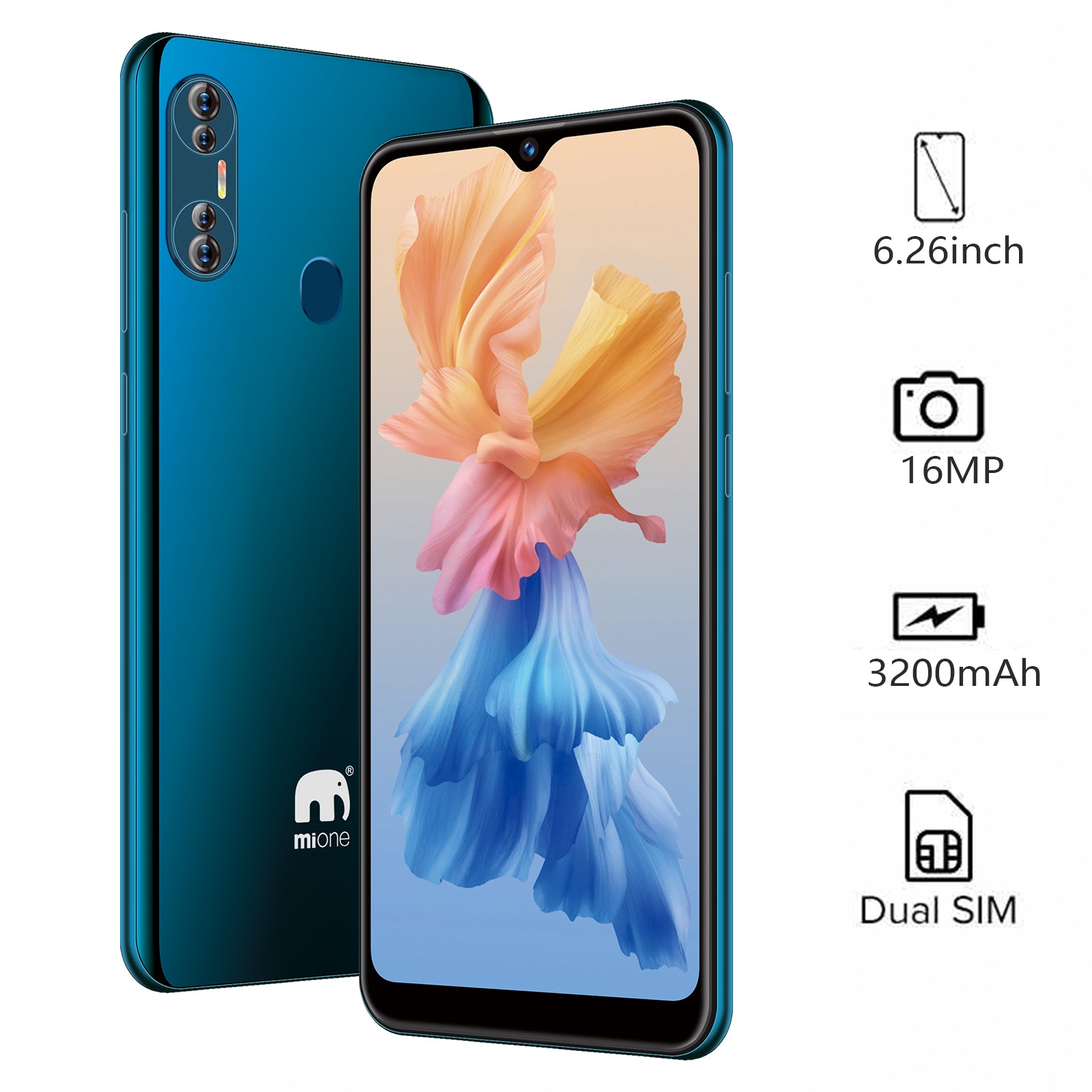 Mione A66 SmartPhone Dual SIM, Black, 3GB RAM, 32GB ROM, 3200mAH