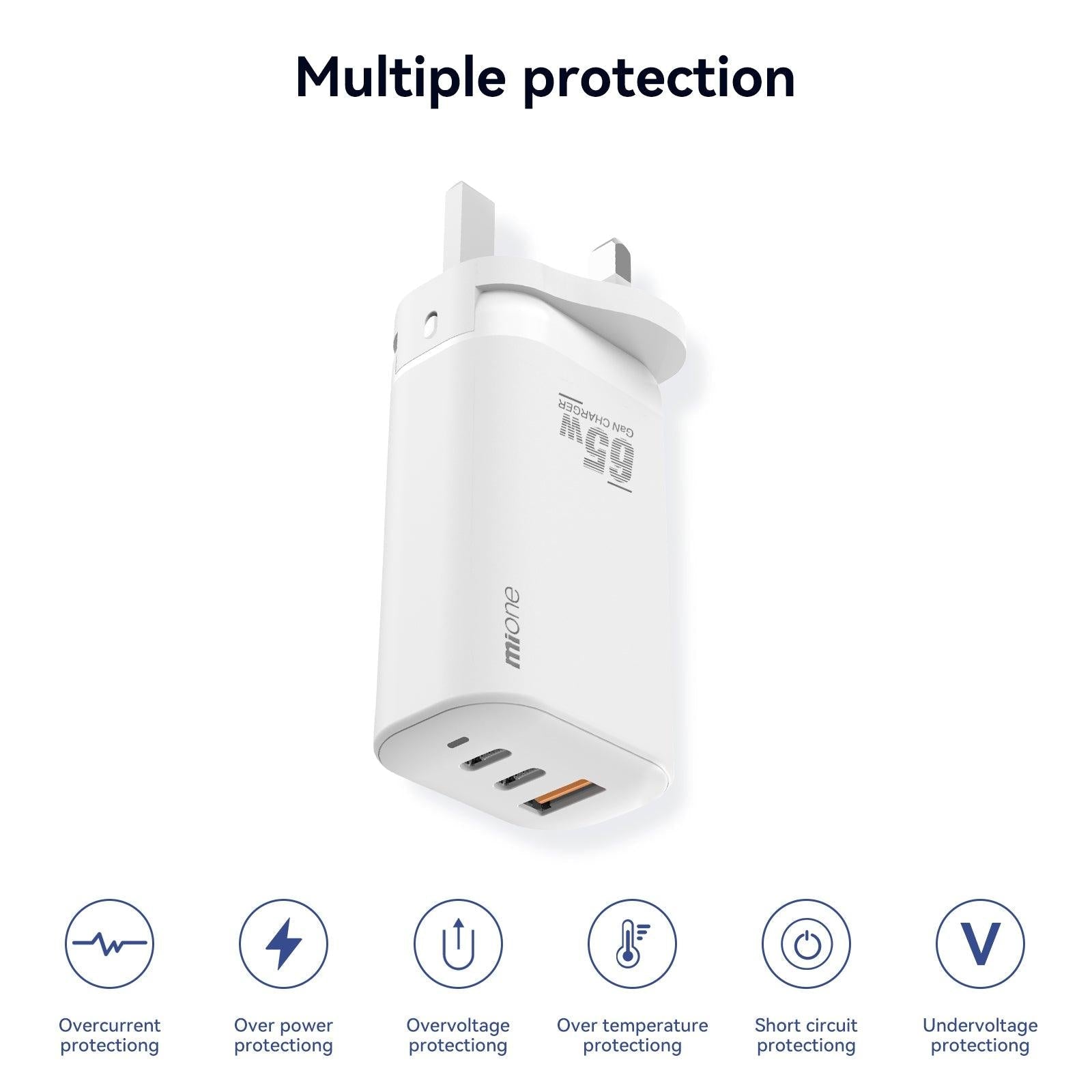 Mione Mic04 Multiport 65W Fast Charger Plug Travel Power Adapter