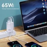 Mione Mic04 Multiport 65W Fast Charger Plug Travel Power Adapter