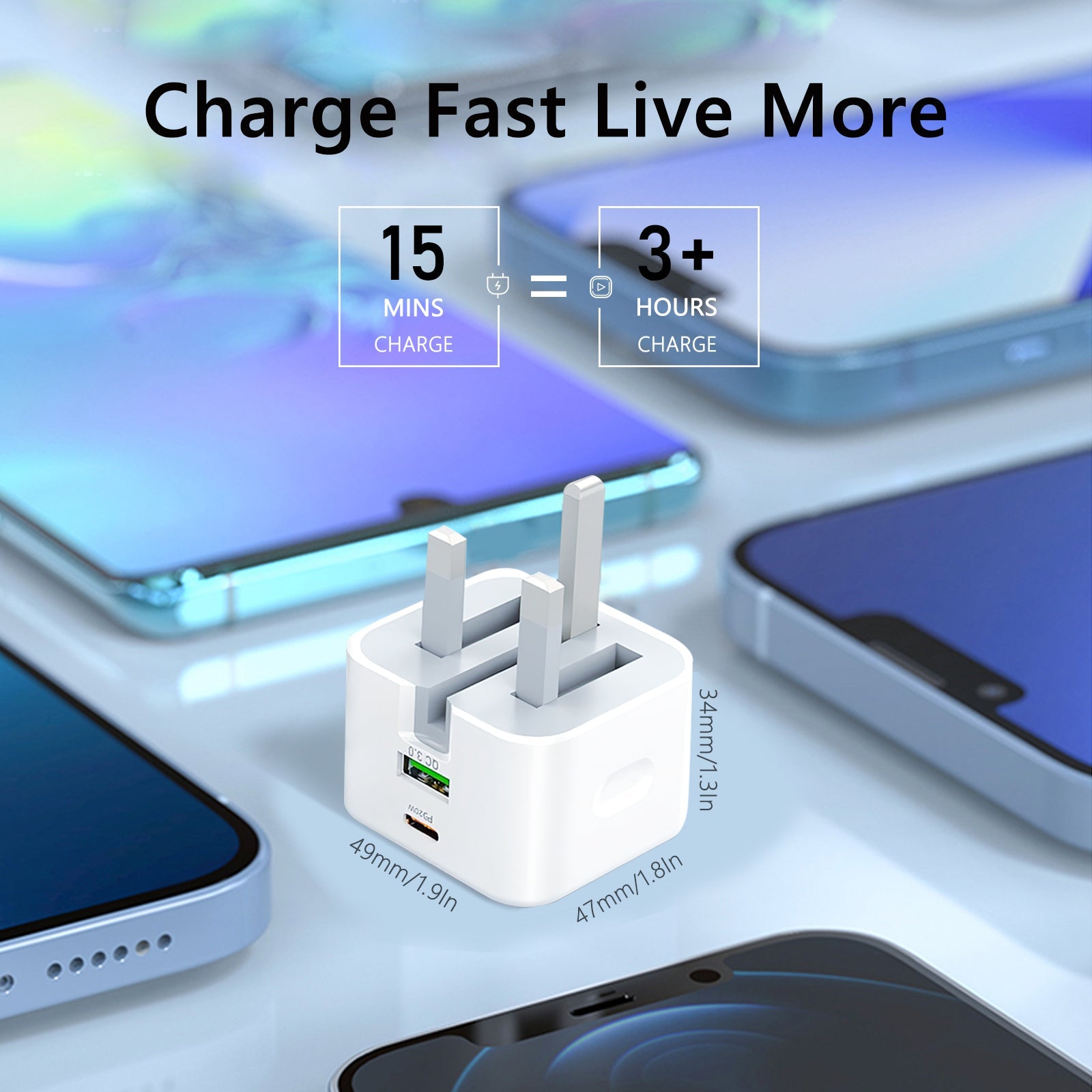 Mione Mic05 Multiport USB C 20W Charger Plug, Dual-Port Fast PD+QC 3.0 Tpye C Travel Power Adapter Compatible with Android, IOS&Tablet.